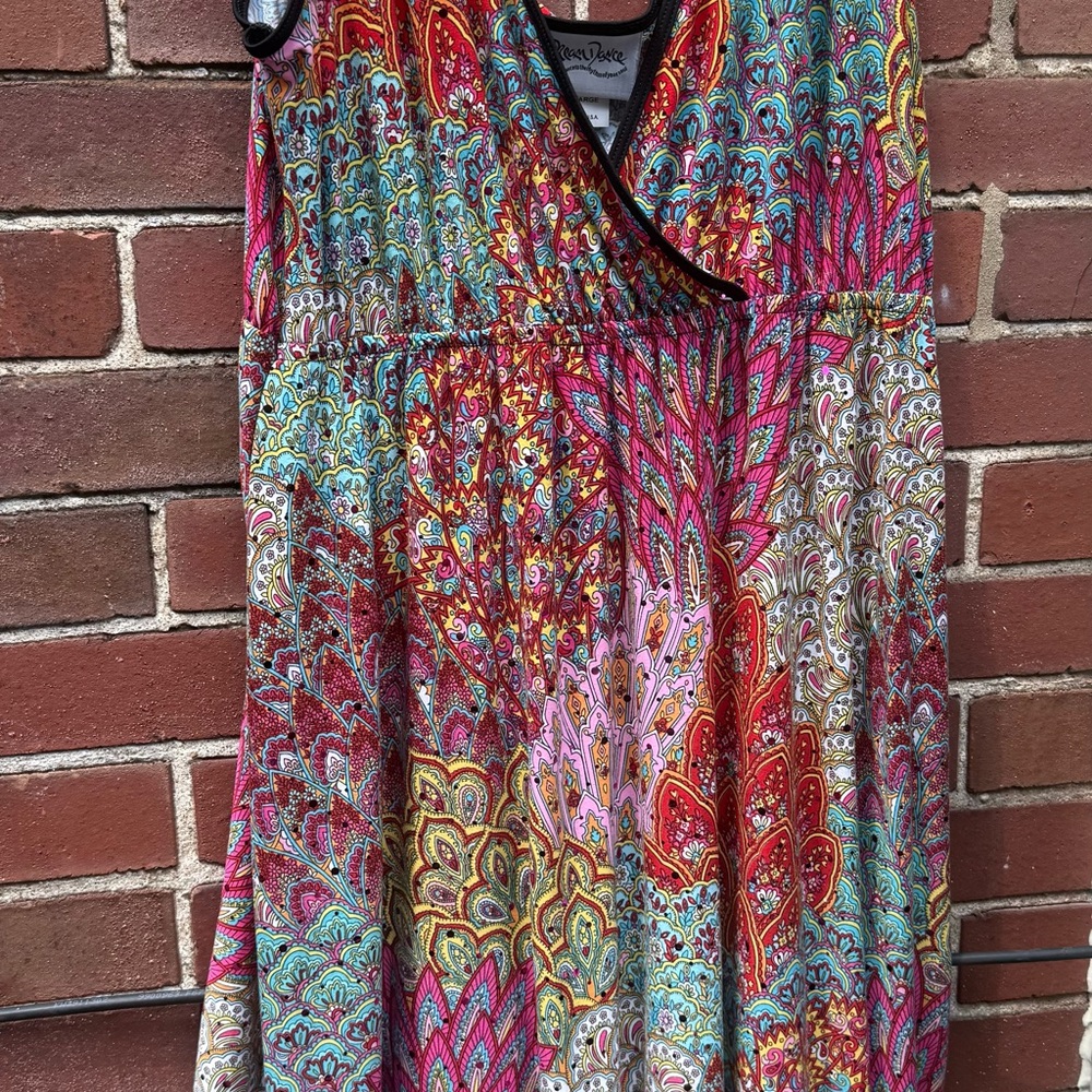 Pink and Blue Sleeveless V-Neck Maxi Sundress